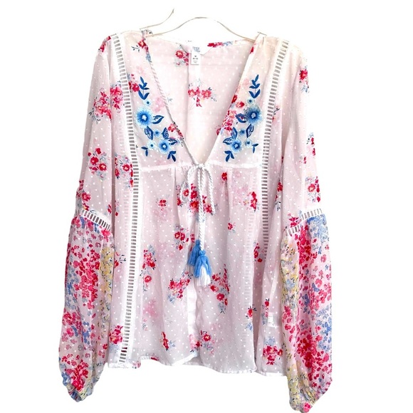 Time and Tru Size M (8-10) Sheer Woven Blouse Jacket-Lantern Sleeves-Tie Front - Picture 1 of 5